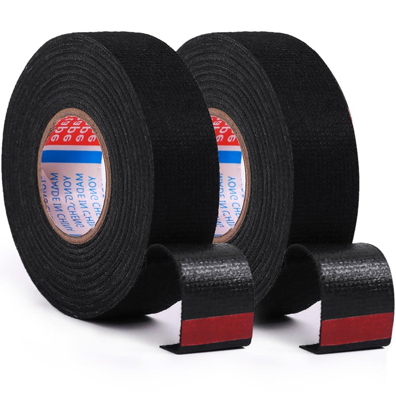 ZZJMCH 2 Rolls Black Wire Harness Cloth Tape, Speaker Wiring Harness Cloth Tape, for Automobile Electrical Wire harnessing Noise Dampening Heat Proof (Width: 15mm, Length: 50Ft) - Image 1